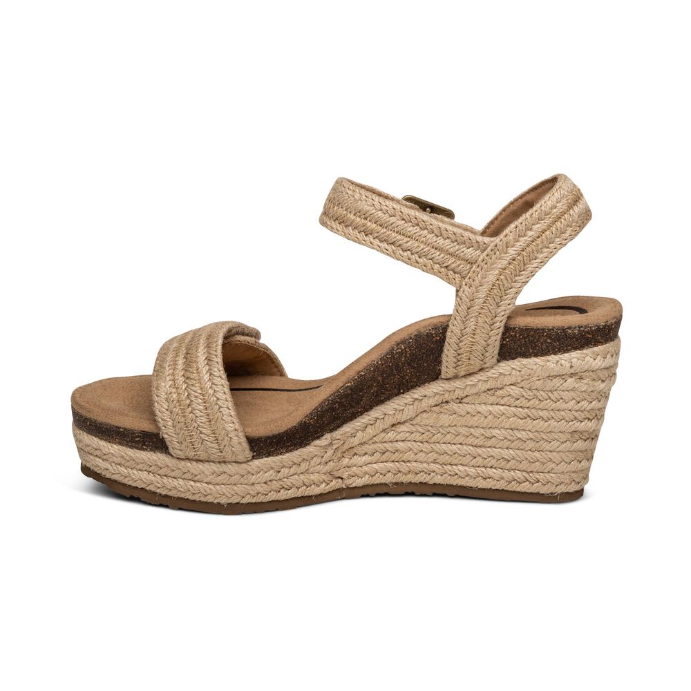 Aetrex Women's Sydney Quarter Strap Espadrille Wedge Sandals - Natural | USA RFDDOVY